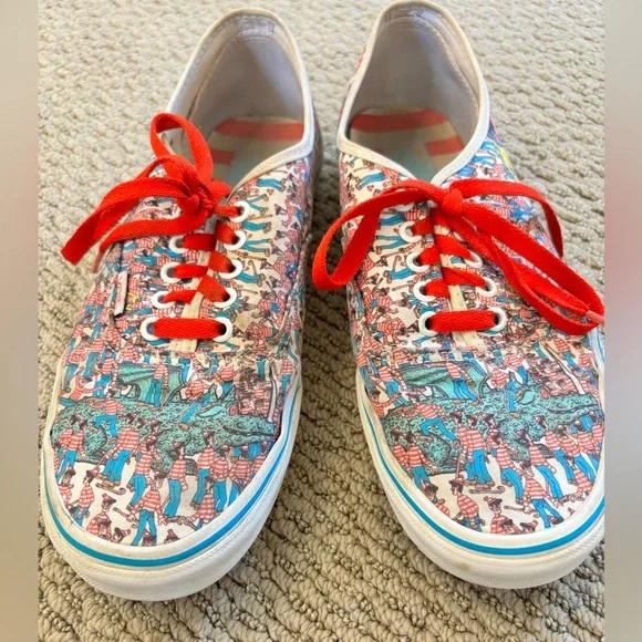 Colorful Where’s Waldo Vans Sneakers with Red Laces, size 10.5 - Picture 5 of 7